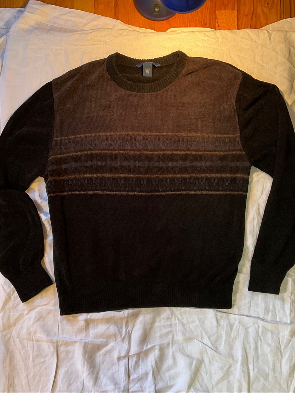 Falls Creek Two-Tone Brown and Black Crewneck Sweater